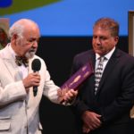 Narsai David, Sabri Atman, Seyfo Center, Receiving the Mesopotamian achievement award of “Raab Avoodi” at Mesopotamian Night concert in San Jose, CA, August 2, 2015.